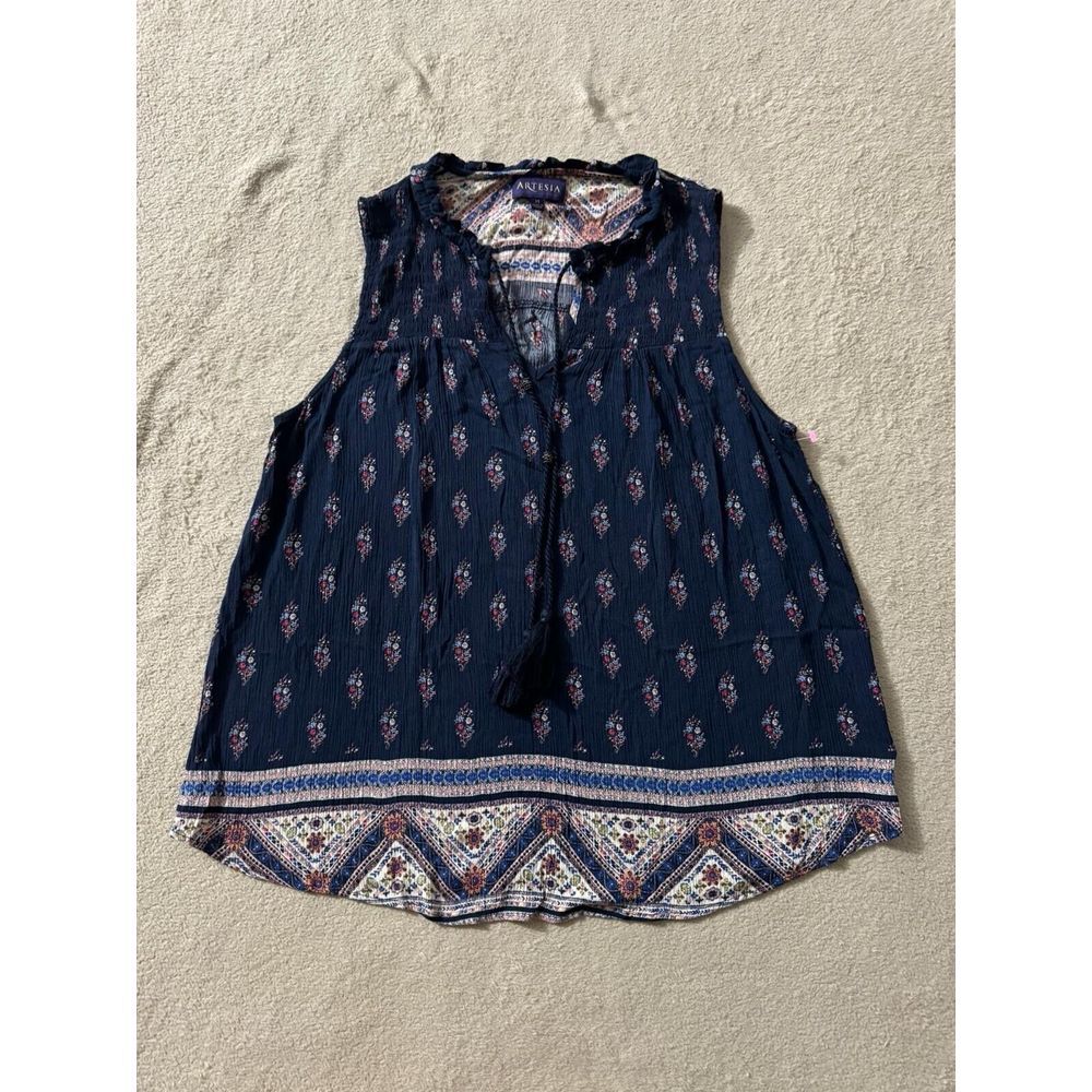 ARTESIA LADIES SLEEVELESS 100% RAYON‎ TOP STRETCH SMOCKED BODICE SIZE M